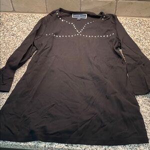 Karen Scott Charcoal Long Sleeve Top with Stud Accents